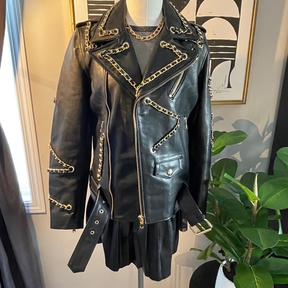 Moschino x H&M Limited Edition Leather with Gold chain link Jacket - Picture 6 of 10